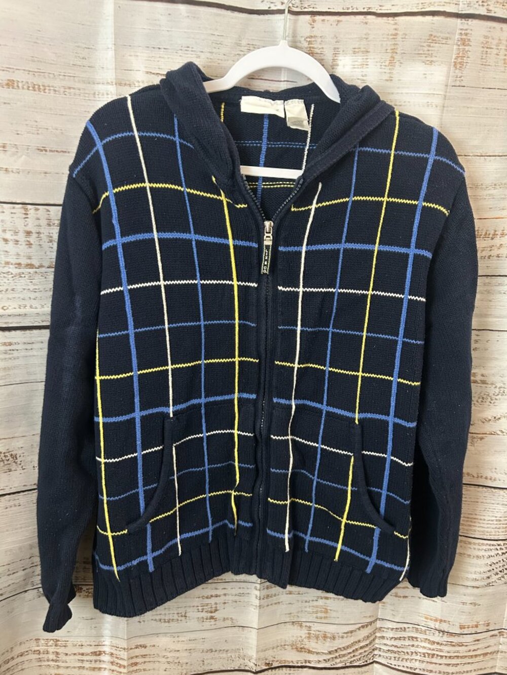 Liz Claiborne hooded blue knit zip sweater‎